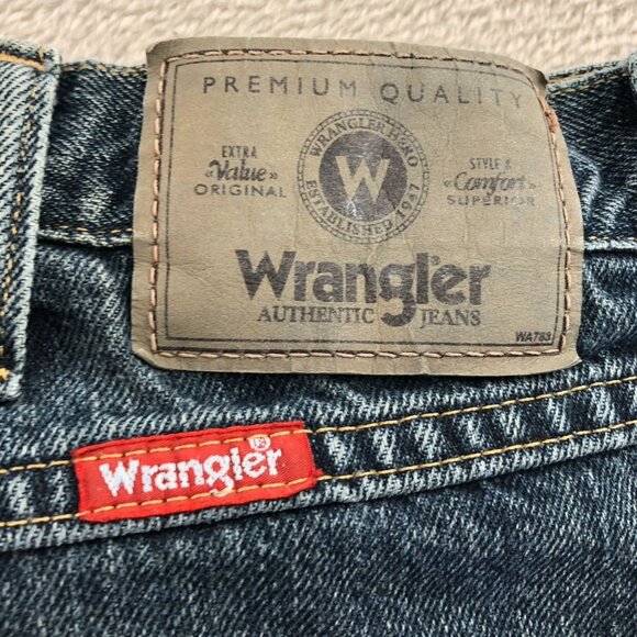Wrangler Mens Jeans 38x30 Regular Fit Blue Dark Denim Cotton Straight Leg Casual - Picture 14 of 16